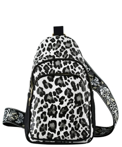 Fashion Guitar Strap Sling Bag Backpack AD768 BLACK/SNOW LEOPARD